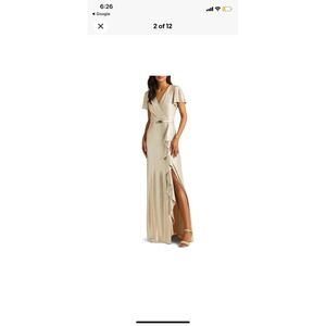 Lauren Ralph Lauren metallic gold v neck maxi dress gown size 14‎ new ruffle